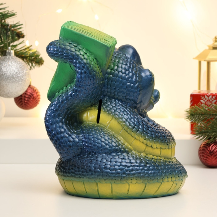 Новый год. Символ 2025. Копилка Новый год. Символ 2025. Копилка "Змея с пачкой денег" синяя, 20см