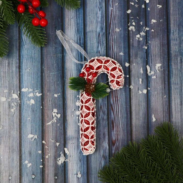 Украшение ёлочное Украшение ёлочное "Леденец " кружево шишка, 7х15 см, красно-белый
