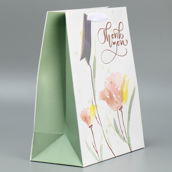 Пакет подарочный ламинированный, упаковка, «Спасибо», 25.4 х 30.5 х 12.7 см