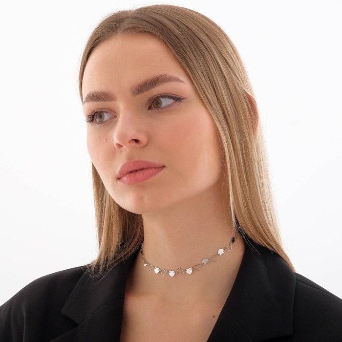 Чокер «Металлика» сердца, цвет серебро, L=30 Чокер «Металлика» сердца, цвет серебро, L=30