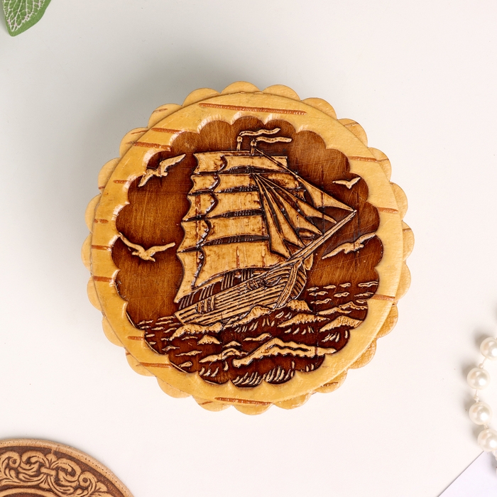 Шкатулка  Шкатулка "Парусник", большая, 100 х 40 мм, береста