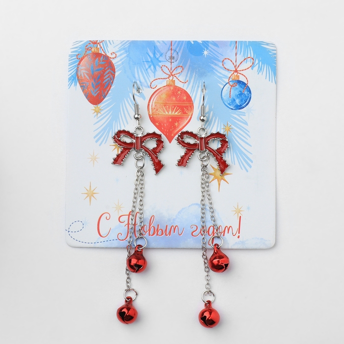 Новый год! Серьги «Новогодние» висячие, бантики, красный Новый год! Серьги «Новогодние» висячие, бантики, красный