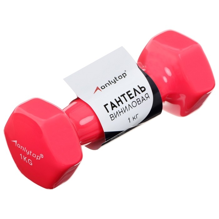 Гантель виниловая ONLYTOP, 1 кг, цвет фуксия Гантель виниловая ONLYTOP, 1 кг, цвет фуксия