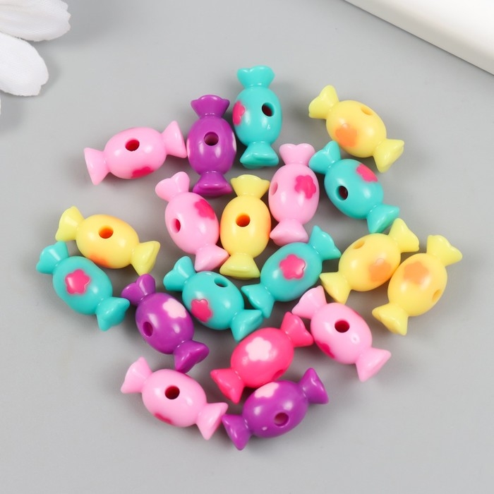 Бусины пластик Бусины пластик "Конфетка с цветком" глянец МИКС 2х1,4х1,4 см набор 20 гр