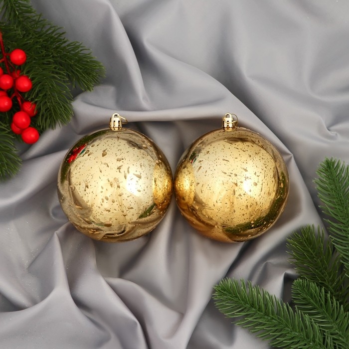 Набор шаров пластик d-10 см, 2 шт Набор шаров пластик d-10 см, 2 шт "Винтаж" золото