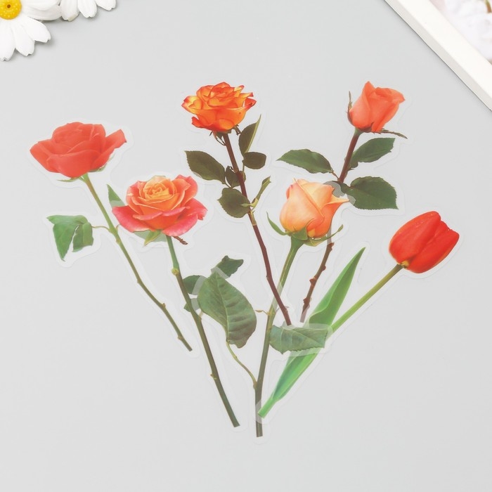 Наклейки пластик Наклейки пластик "Цветы и цитаты. Желто-оранжевые" набор 12 шт 8,5х21,5х0,2 см