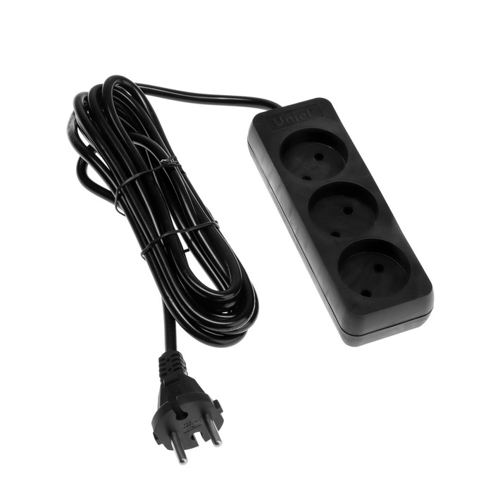 Удлинитель Uniel Standart, 3 розетки, 3 м, 10 А, 2500 Вт, без з/к, черный Удлинитель Uniel Standart, 3 розетки, 3 м, 10 А, 2500 Вт, без з/к, черный