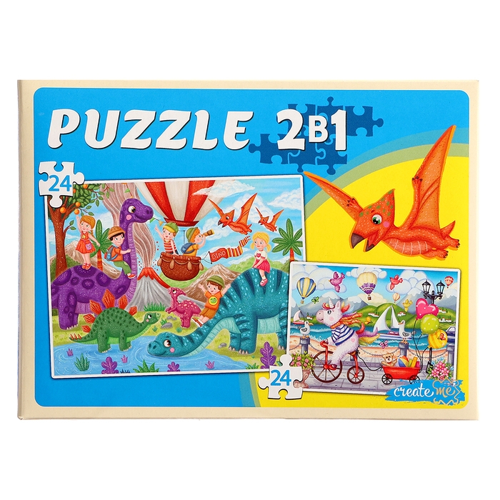 Макси-пазлы 2 в 1 «Единороги + динозавры №4», 24 и 24 элементов