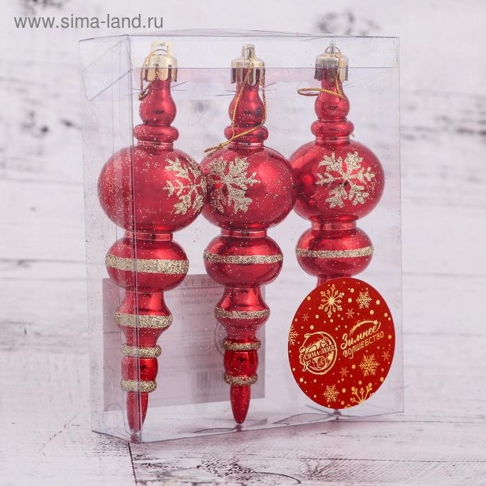 Украшение ёлочное Украшение ёлочное "Сосулька со снежинкой" (набор 3 шт) 3,5х12 см, красный