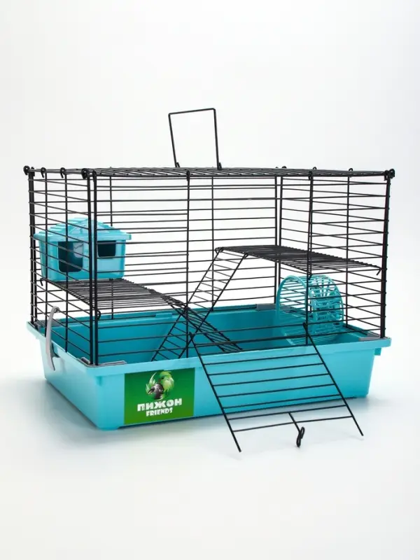 Клетка для грызунов &laquo;Пижон&raquo;, 38&times;27&times;27 см, складная, домик, миска, колесо, бирюзовая