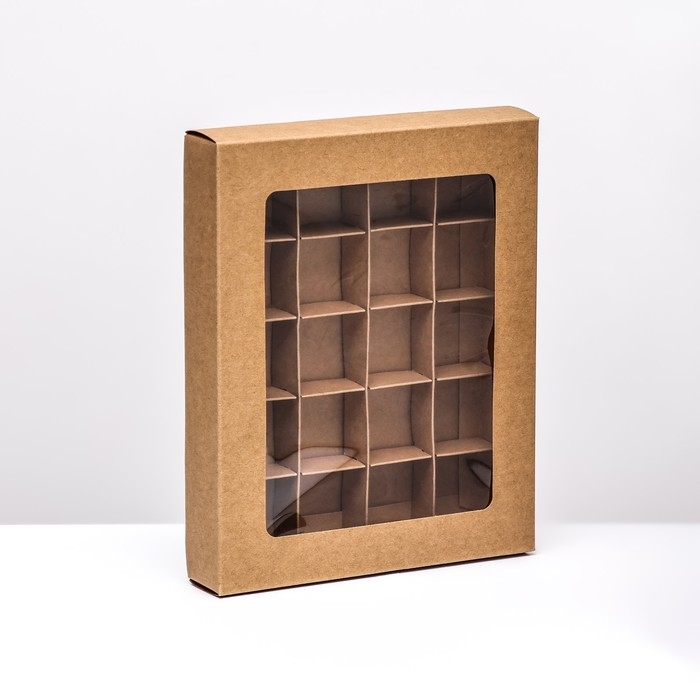 Коробка для 20 конфет, крафт, 17,7 х 22 х 3,5 см. Кондитерская упаковка Коробка для 20 конфет, крафт, 17,7 х 22 х 3,5 см. Кондитерская упаковка