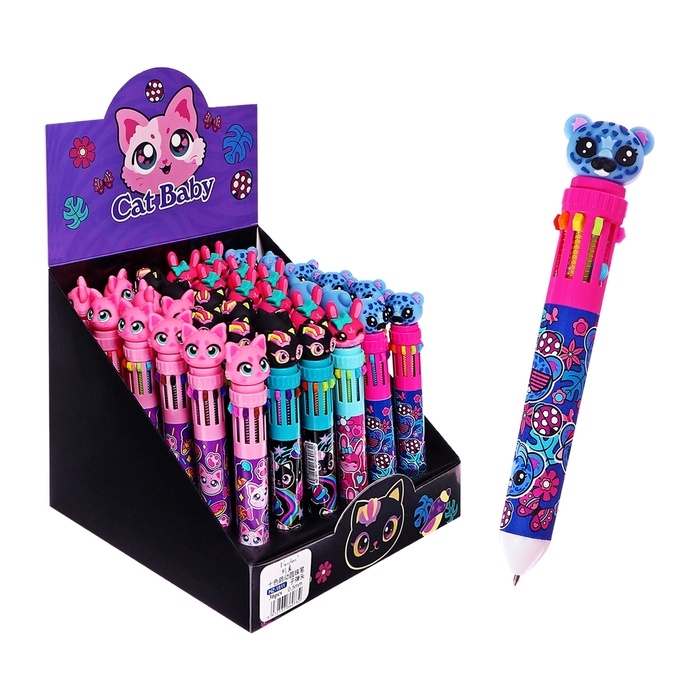 Ручка шариковая автоматическая, 10-ти цветная, штрихкод на штуке, МИКС Котик Ручка шариковая автоматическая, 10-ти цветная, штрихкод на штуке, МИКС Котик