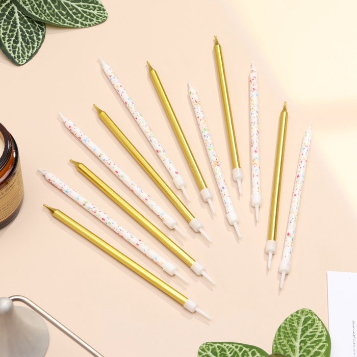 Свечи для торта Свечи для торта "Конфетти", 12 шт, золотые и белые