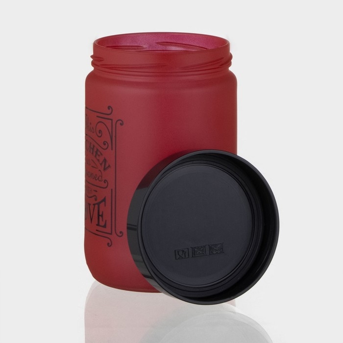 Банка стеклянная для сыпучих продуктов «Любовь на кухне», 600 мл, цвет красный