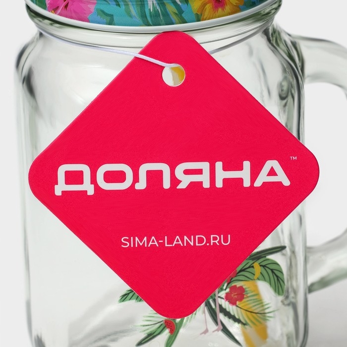 Кружка стеклянная с крышкой и трубочкой Доляна «Фламинго», 450 мл, 10×7,5×13 см Кружка стеклянная с крышкой и трубочкой Доляна «Фламинго», 450 мл, 10×7,5×13 см