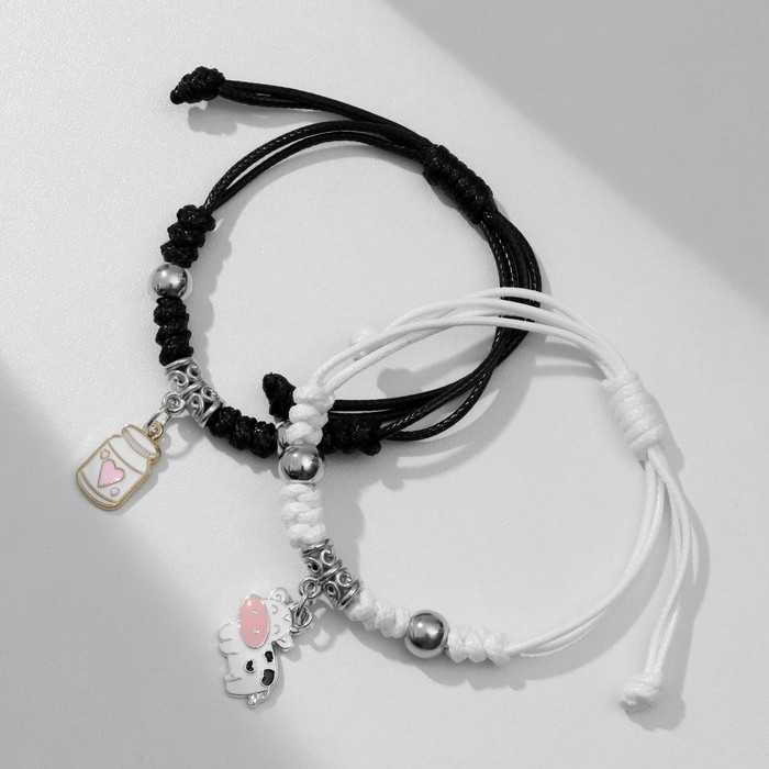 Браслеты «Неразлучники» корова и молоко, цвет чёрно-белый, 7 см
