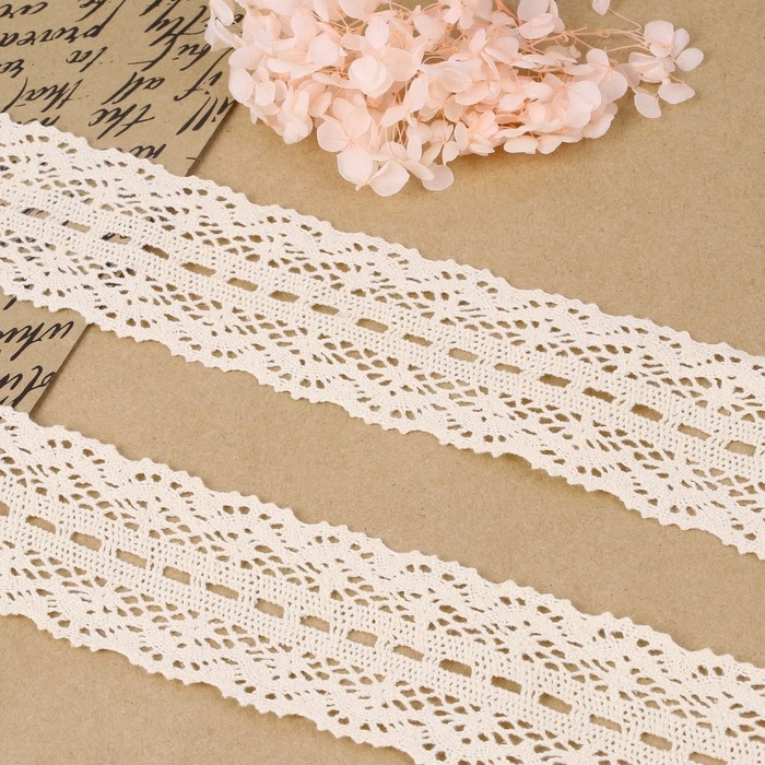 Кружево вязаное, 55 мм × 10 ± 1 м, цвет бежевый Кружево вязаное, 55 мм × 10 ± 1 м, цвет бежевый