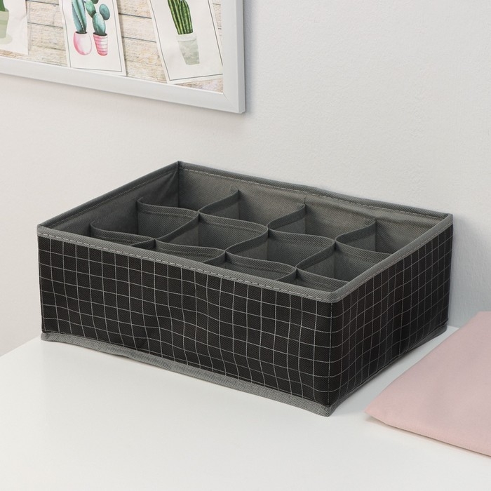 Органайзер для хранения белья Доляна «Кло», 12 ячеек, 32×24×12 см, цвет чёрный Органайзер для хранения белья Доляна «Кло», 12 ячеек, 32×24×12 см, цвет чёрный