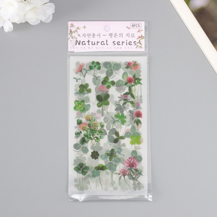 Наклейки пластик Наклейки пластик "Клевер" набор 6 листов 10х18 см