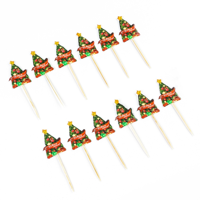 Новогодние шпажки «С Новым Годом», ёлка, на новый год, набор 12 шт. Новогодние шпажки «С Новым Годом», ёлка, на новый год, набор 12 шт.