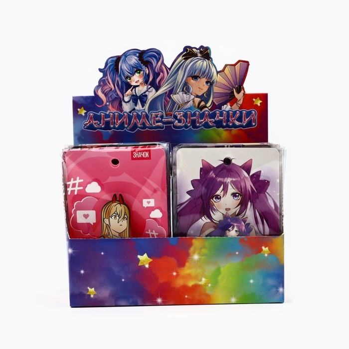 Значки деревянные «Аниме» в шоубоксе, 20 шт Значки деревянные «Аниме» в шоубоксе, 20 шт