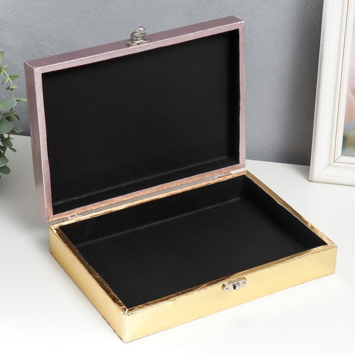 Шкатулка дерево  Шкатулка дерево "Счастье внутри. Розовый мрамор" кожзам глянец 5,5х24х17 см