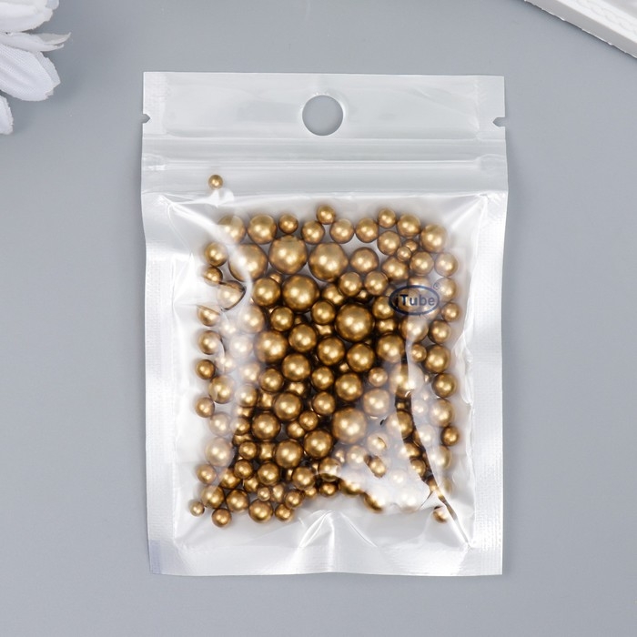 Декор для творчества пластик Декор для творчества пластик "Шарики. Матовое золото" d=3-8 мм, набор 10 гр