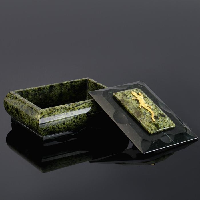 Шкатулка Шкатулка "Ящерица", 11,5х9х5,5 см, натуральный камень, змеевик