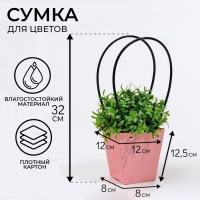 Сумка для цветов розовая влагостойкая, 12x12-8x8-12.5 см