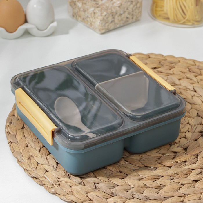 Ланч - бокс пластиковый Доляна &laquo;Классика&raquo;, 2 отделения, 18&times;18&times;6 см, цвет МИКС