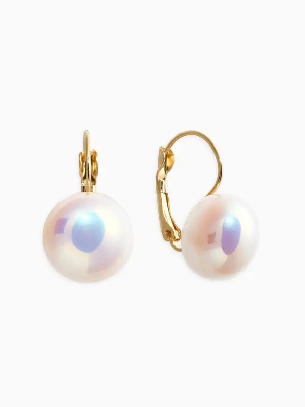 Серьги пластик "Майорика" круг, цвет белый в золоте