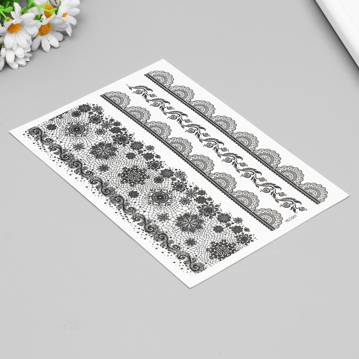 Татуировка на тело чёрная Татуировка на тело чёрная "Ажурные узоры" 25х15 см