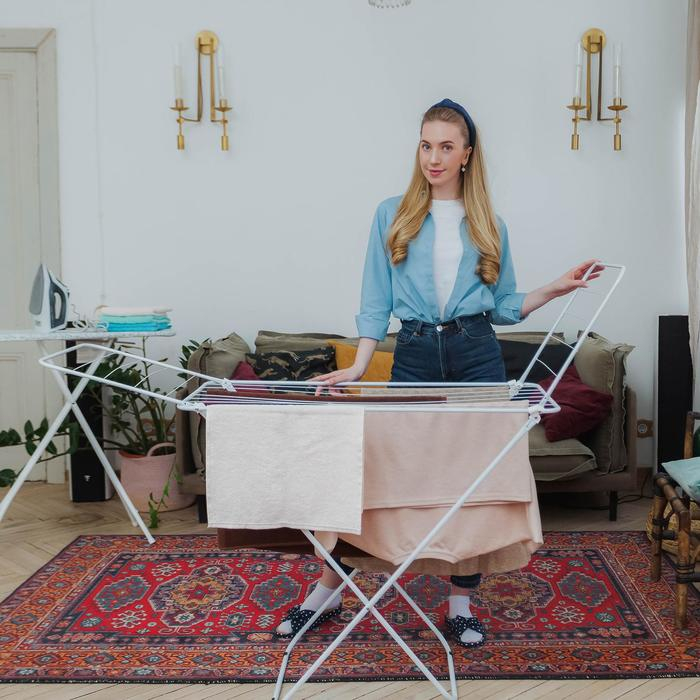 Сушилка для белья напольная складная Доляна, рабочая длина 16 м, цвет белый Сушилка для белья напольная складная Доляна, рабочая длина 16 м, цвет белый