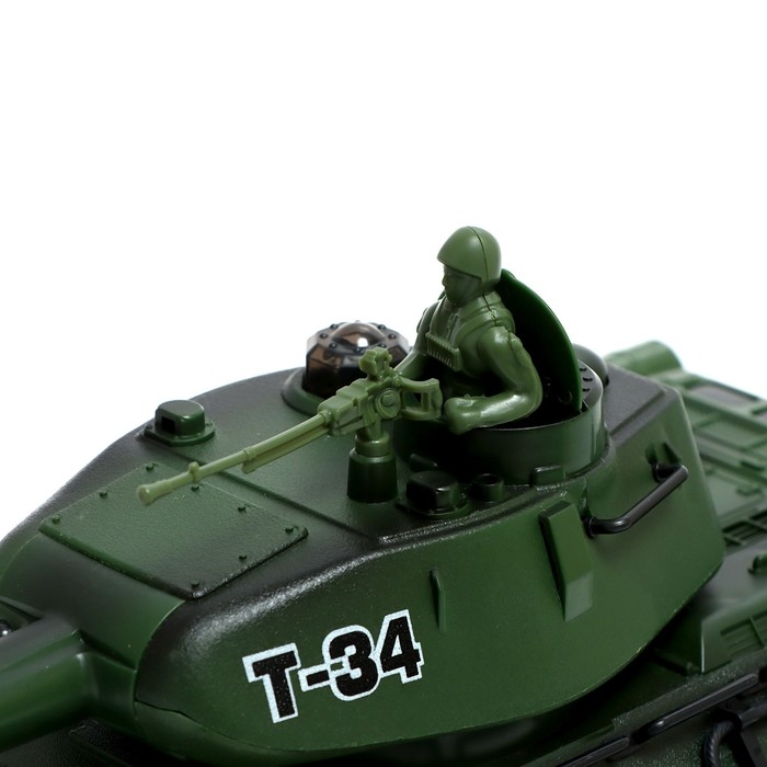 Танк «Т34», радиоуправляемый, в комплекте бункер и бинокль, световые и звуковые эффекты, работает от аккумулятора, цвет зелёный Танк «Т34», радиоуправляемый, в комплекте бункер и бинокль, световые и звуковые эффекты, работает от аккумулятора, цвет зелёный