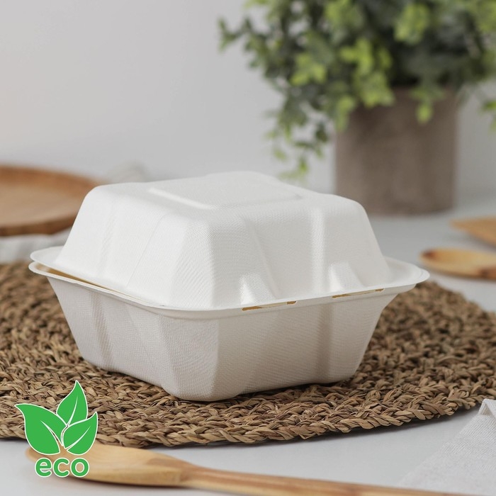Ланч - бокс для бенто-торта и бургера, 450 мл, сахарный тростник, 10 шт/уп Ланч - бокс для бенто-торта и бургера, 450 мл, сахарный тростник, 10 шт/уп