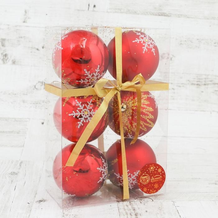 Набор шаров пластик d-8 см, 6 шт Набор шаров пластик d-8 см, 6 шт "Герда" красный