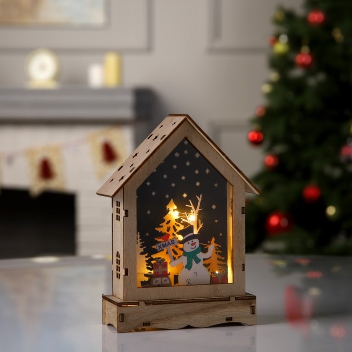 Светодиодная фигура «Домик со Снеговиком» 16 × 11 × 4.5 см, дерево, батарейки АААх2 (не в комплекте), свечение тёплое белое Светодиодная фигура «Домик со Снеговиком» 16 × 11 × 4.5 см, дерево, батарейки АААх2 (не в комплекте), свечение тёплое белое