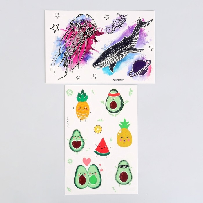 Набор «Детские татуировки», светятся в темноте, 2 листа Набор «Детские татуировки», светятся в темноте, 2 листа
