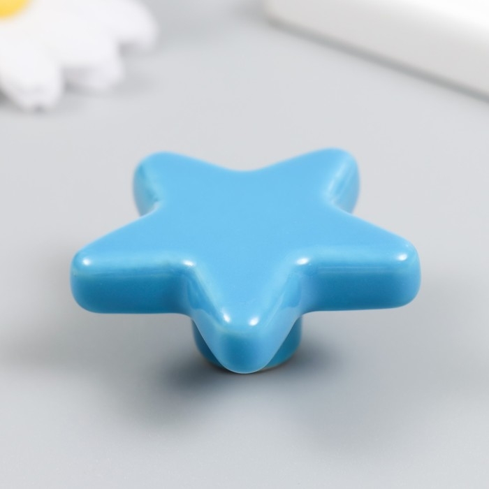 Ручка для шкатулки керамика, металл Ручка для шкатулки керамика, металл "Звёздочка" голубая 4,9х4,9х2,2 см