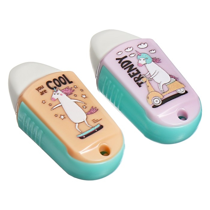 Точилка пластиковая с ластиком MESHU Точилка пластиковая с ластиком MESHU "Unicorn", 1 отверстие, МИКС