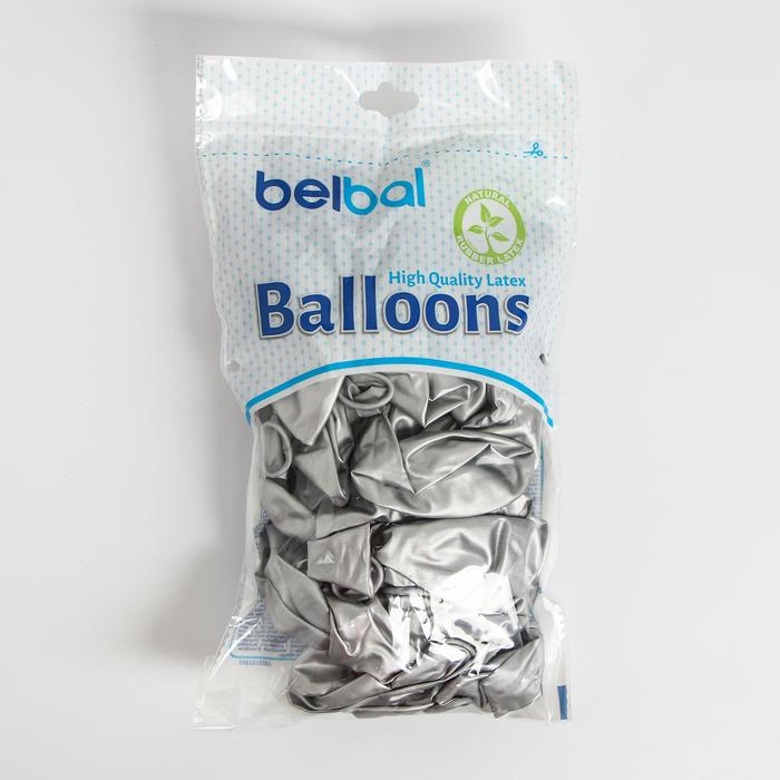 Шар латексный 14", хром Glossy, серебро, набор 50 шт.