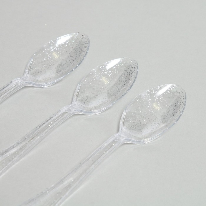Ложки пластиковые «Блеск», в наборе 12 штук, цвет серебро Ложки пластиковые «Блеск», в наборе 12 штук, цвет серебро