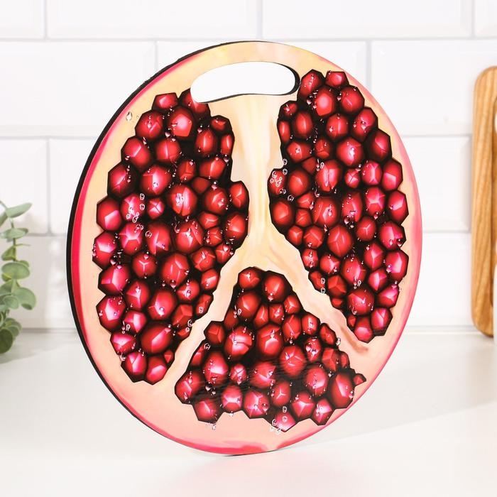 Доска разделочная круглая кухонная  Доска разделочная круглая кухонная "Гранат в разрезе", 25,5 см