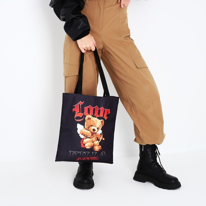 Шопер Шопер "Мишка ангел" 35 х 0,5 х 40, отдел без молнии, без подклада, чёрный