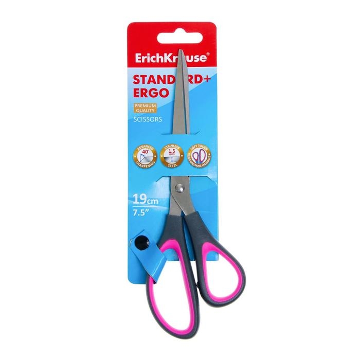 Ножницы Standard+ Ergo, 19 см, лезвия из нержавеющей стали, антискользящие резиновые вставки, ударопрочный пластик, блистер, МИКС Ножницы Standard+ Ergo, 19 см, лезвия из нержавеющей стали, антискользящие резиновые вставки, ударопрочный пластик, блистер, МИКС