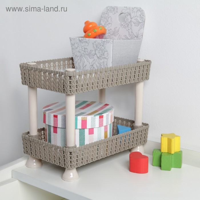 Этажерка настольная 2 яруса «Плетение», 24×15×20 см, цвет МИКС Этажерка настольная 2 яруса «Плетение», 24×15×20 см, цвет МИКС