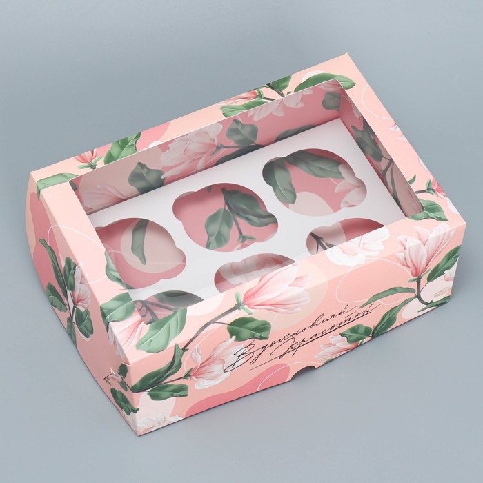 Коробка для капкейков, кондитерская упаковка двухсторонняя, 6 ячеек «Вдохновляй красотой», 25 х 17 х 10 см Коробка для капкейков, кондитерская упаковка двухсторонняя, 6 ячеек «Вдохновляй красотой», 25 х 17 х 10 см