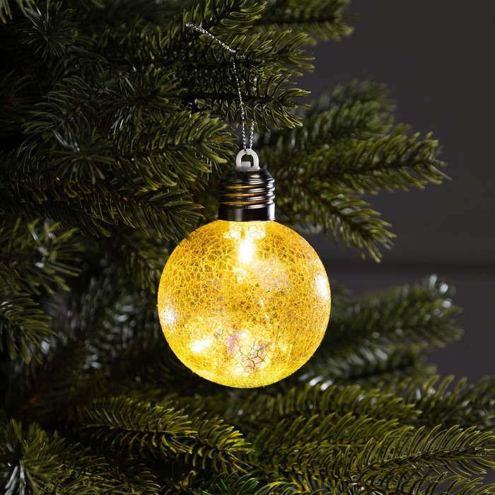 Елочный шар «Ледяной узор» d=8 cм, 1 LED, LR44x3 (в комплекте), свечение тёплое белое