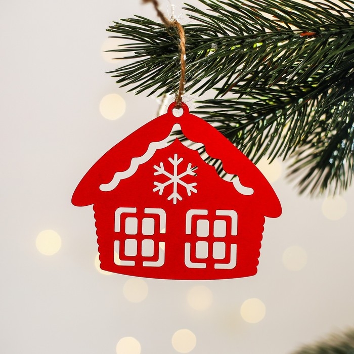 Ёлочная игрушка новогодняя деревянная, 4 шт, набор красный Ёлочная игрушка новогодняя деревянная, 4 шт, набор красный