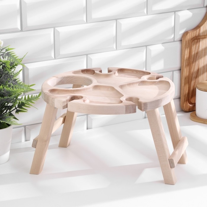 Столик - поднос с менажницей и складными ножками D=30x2,8 см, береза Столик - поднос с менажницей и складными ножками D=30x2,8 см, береза